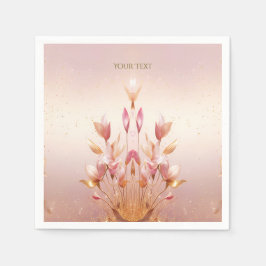 Guardanapos Florais Folhas Douradas Rosa