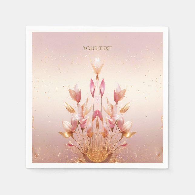 Guardanapos Florais Folhas Douradas Rosa (Frente)