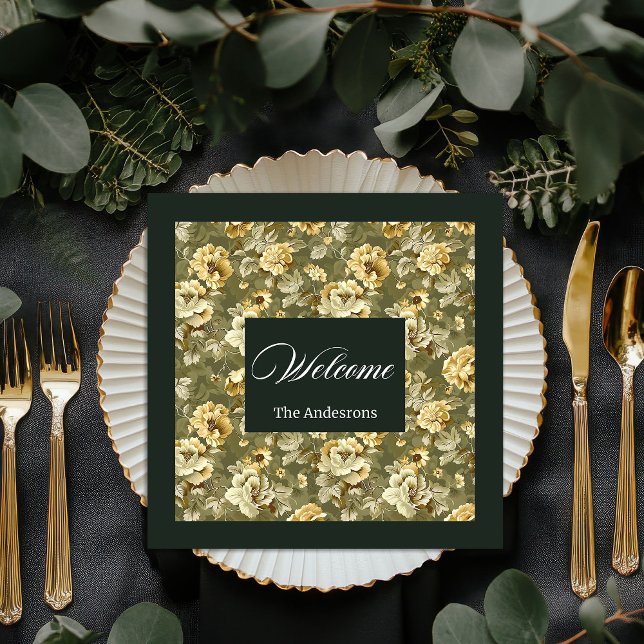 Guardanapos Florais Ouro Verde Louças Modernas e E (Green Gold Floral Napkins Modern Chic Tableware)
