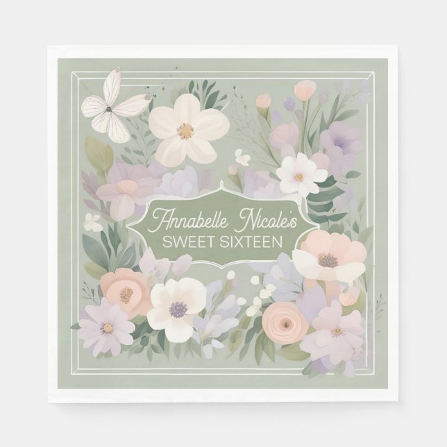 Guardanapos Florais Personalizados Verde Sage (Frente)