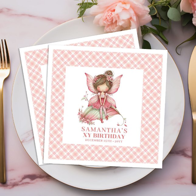 Guardanapos Florais Rosa de Aniversário da Menina  (Whimsy Fairy Girl Birthday Blush Floral napkins)
