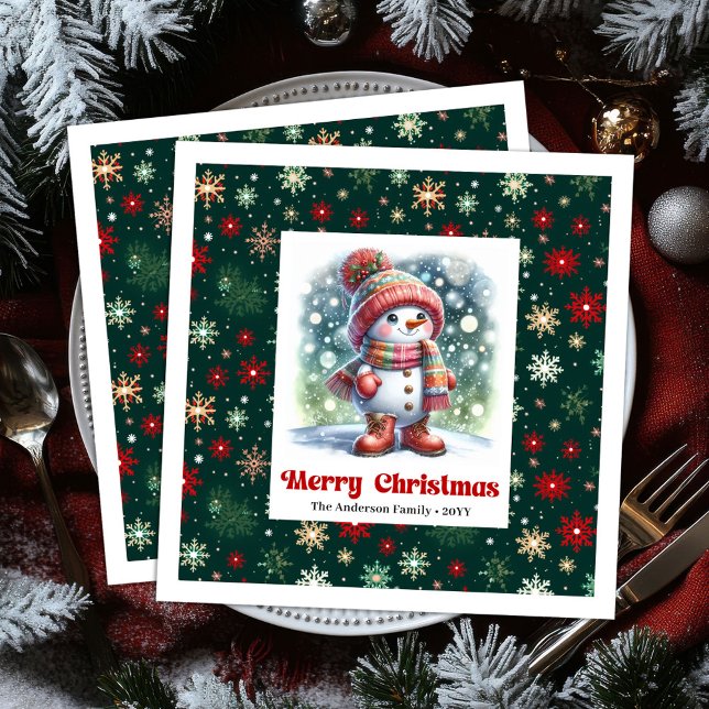 Guardanapos infantis divertidos e festivos de neve (Festive funny snowman with snowflakes kids napkins)