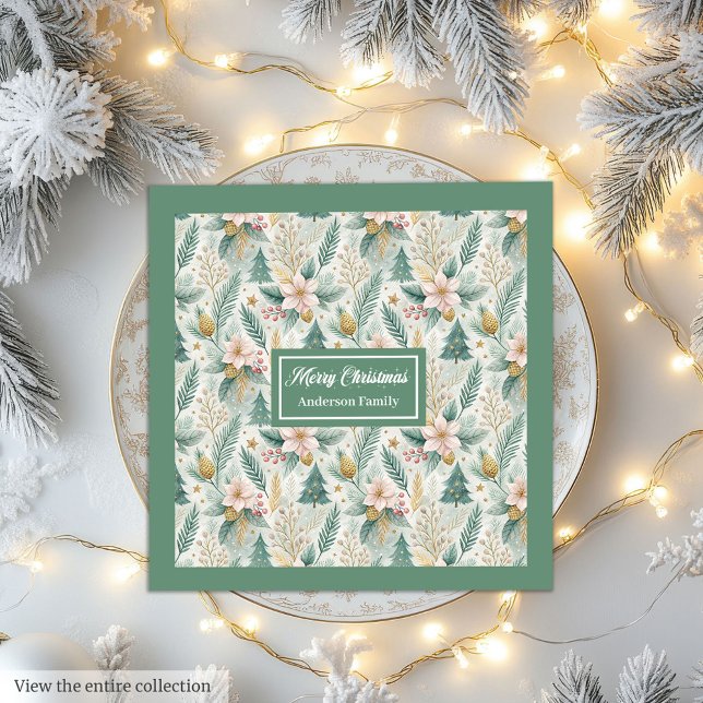 Guardanapos Lux Monograma Verde e Dourado Festa (Dill Green and Gold Lux Napkins Monogram Holiday)