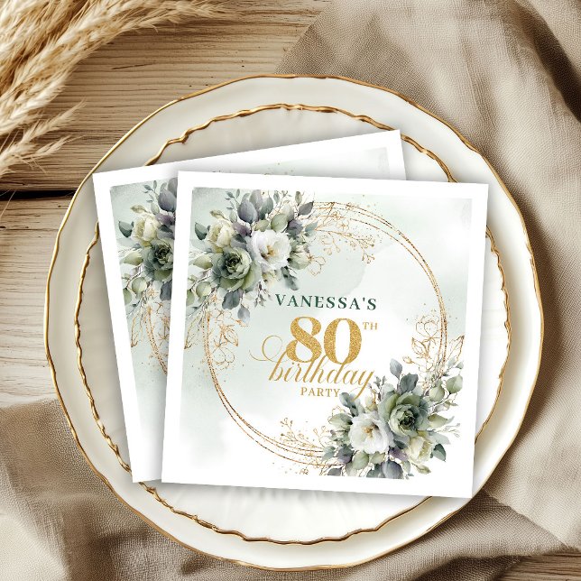 Guardanapos Modernos Boho Botânicos para 80º Anive (Modern Boho Botanical 80th Birthday Napkins)