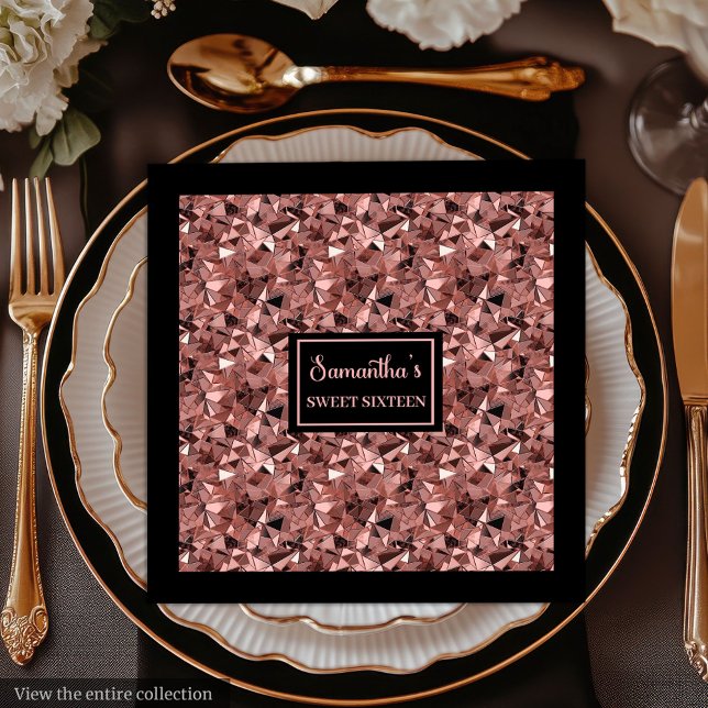 Guardanapos Modernos Dourado Rosa e Metálico Preto (Modern Napkins Rose Gold and Black Metallic)