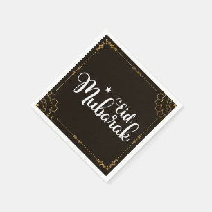 Guardanapos Modernos Eid Mubarak Preto Dourado