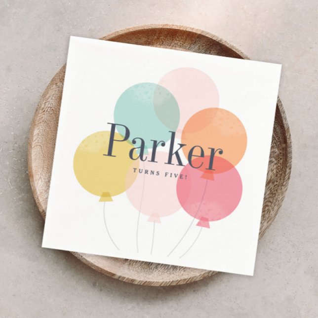 Guardanapos modernos para festa de aniversário com (Modern colorful balloons kids birthday party paper napkin.)