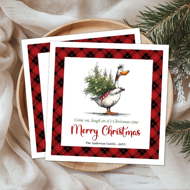 Guardanapos Natalinos Excêntricos Ganso Humor Capr (Christmas Quirky Goose Humor Whimsical Napkins)