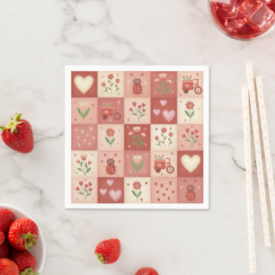Guardanapos - Padrão de Patchwork Doce Desenhado à