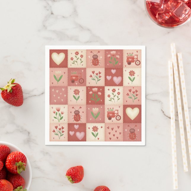 Guardanapos - Padrão de Patchwork Doce Desenhado à (Insitu)