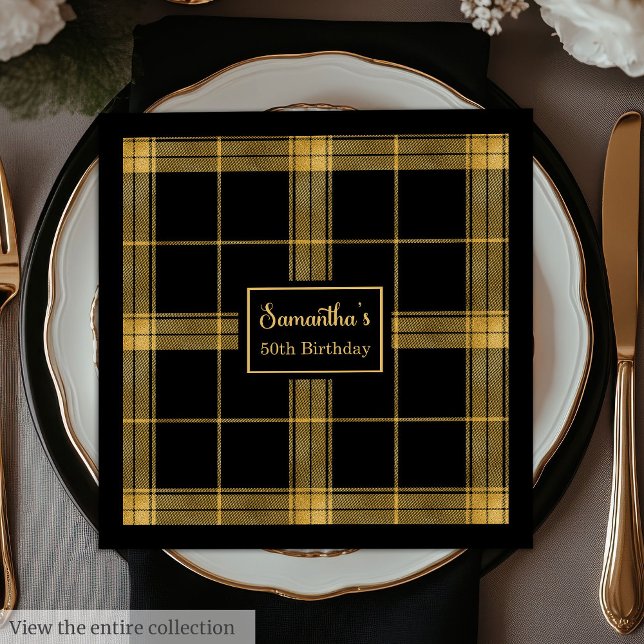 Guardanapos para Aniversário de 50 anos Preto Dour (50th Birthday Napkins Black Gold Custom Name )