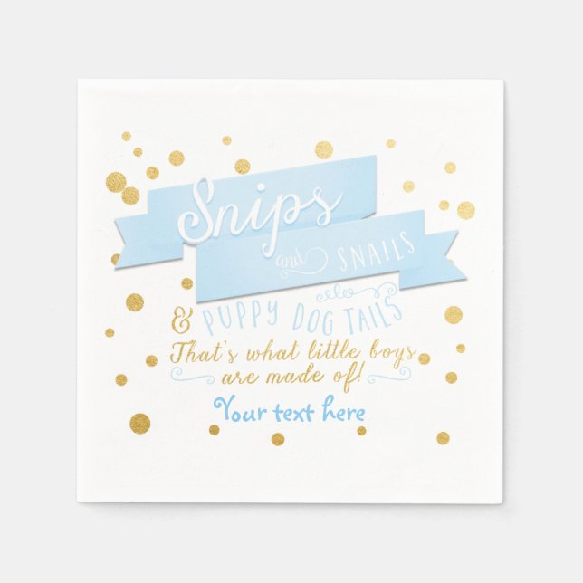 Guardanapos para Chá de Bebê Azul e Dourado Snips  (Frente)