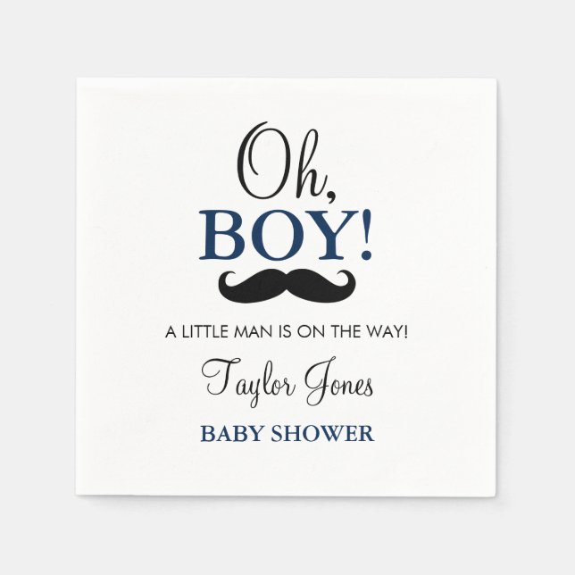 Guardanapos para Chá de Bebê com Bigode Oh Boy (Frente)