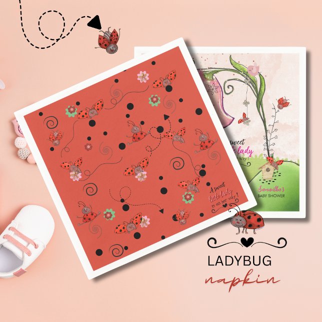Guardanapos para Chá de Bebê com Padrão de Joaninh (Red Flying Ladybug Pattern Baby Shower Napkins)