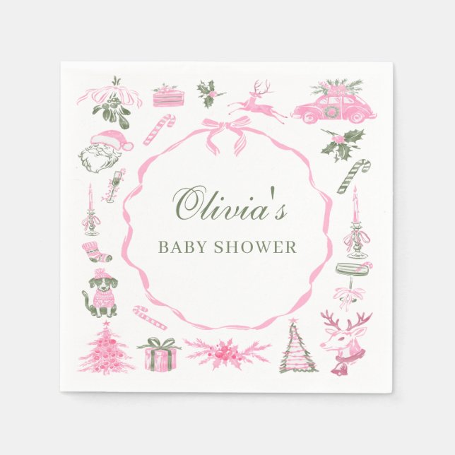 Guardanapos para Chá de Bebê de Natal Rosa (Frente)