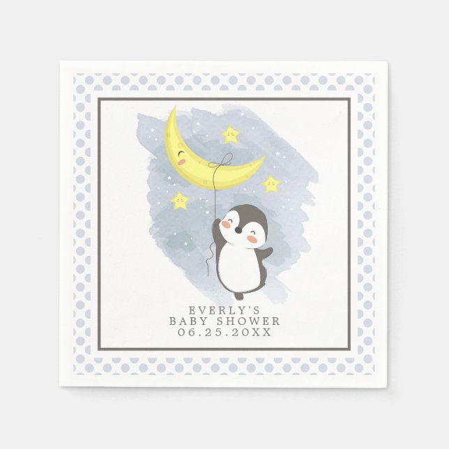Guardanapos para Chá de Bebê em Aquarela Pinguim L (Frente)