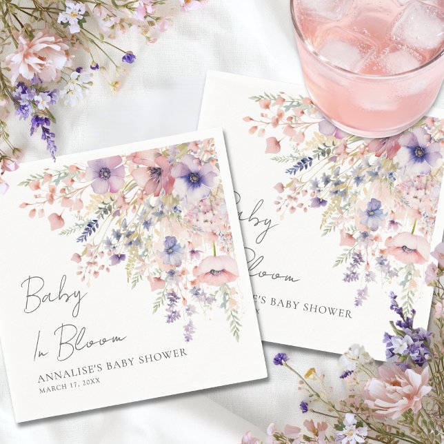 Guardanapos para Chá de Bebê Floral de Flores Silv (Wildflower Floral Baby Shower Napkins)