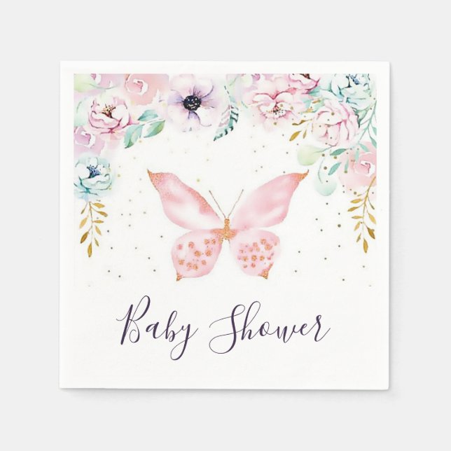 Guardanapos para chá de bebê floral pastel e borbo (Frente)