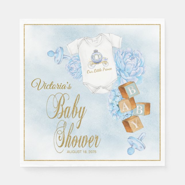 Guardanapos para Chá de Bebê Menino Aquarela Azul  (Frente)