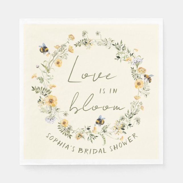 Guardanapos para Chá de Noiva com Abelha e Flor Si (Frente)