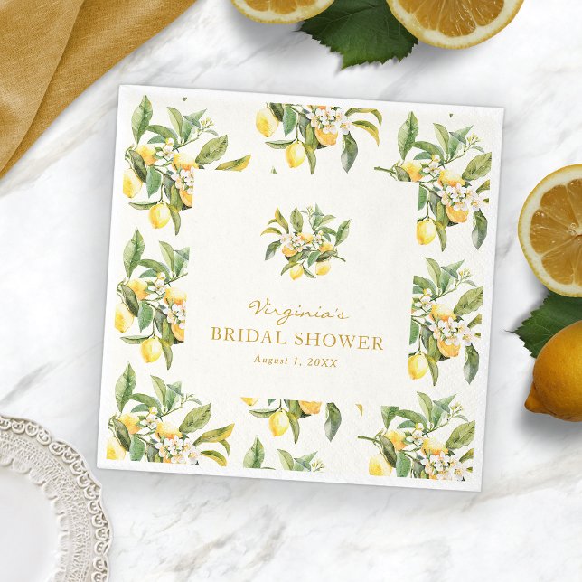 Guardanapos para Chá de Noiva de Limão (Elegant Lemon Floral Bridal Shower Napkins by Painted Paperie
)