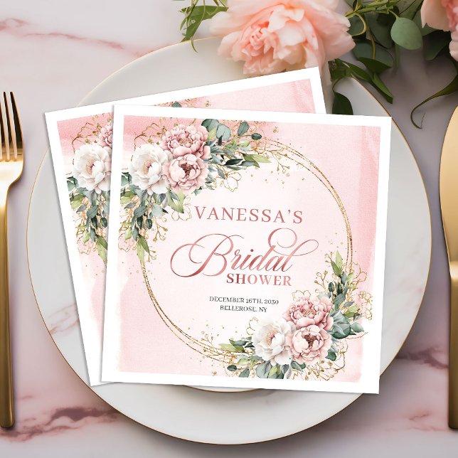 Guardanapos para chá de noiva floral em tom de ros (Premium rose gold blush floral bridal shower napkins

)