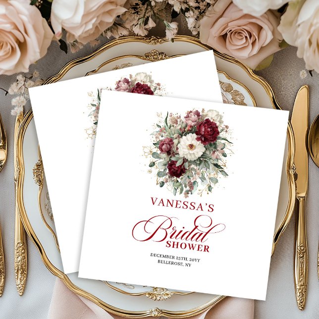 Guardanapos para Chuveiro de Noiva Floral Borgonha (Soft Burgundy Floral Bridal Shower Napkins)