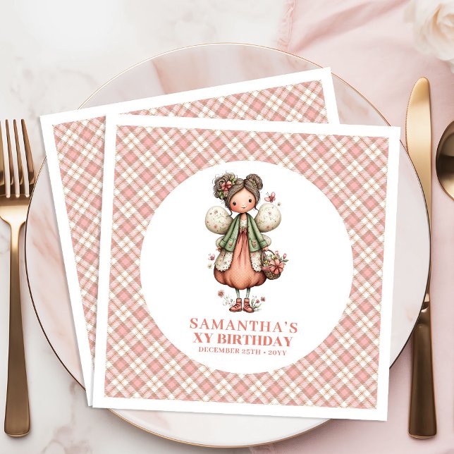 Guardanapos para Festa de 4 Anos Flor de Fada Rosa (Soft Pink Fairy Floral 4th Birthday Party Napkins)