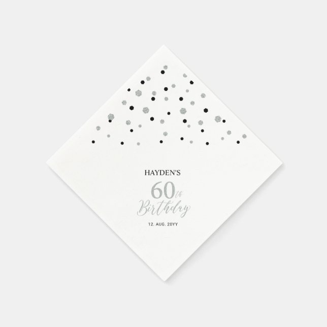 Guardanapos para Festa de 60 Anos Preto e Prata Mo (Canto)