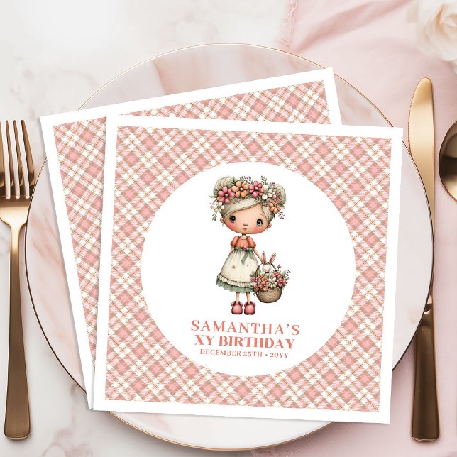 Guardanapos para Festa de Aniversário de 3 Anos Fa (Blush Floral Fairy Cute 3rd Birthday Party Napkins)