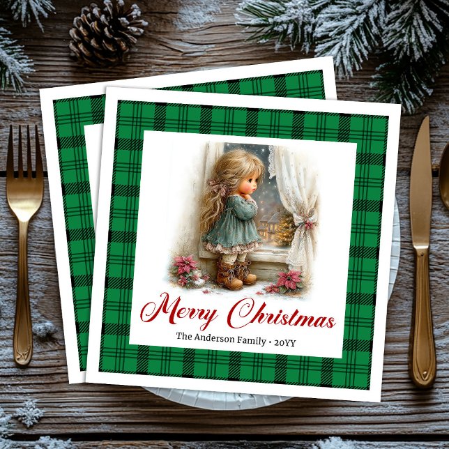 Guardanapos Personalizados Cena de Inverno Estilo  (Vintage Style Winter Scene Personalized Napkins)