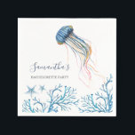 Guardanapos Personalizados com Água-viva em Aquare<br><div class="desc">Eleve suas reuniões à beira-mar com nossas toalhas de papel deslumbrantes feitas com pintura em aquarela, adornadas com réplicas detalhadas de obras de arte originais em aquarela com águas-vivas, estrelas-do-mar e corais em tons cativantes de azul e laranja. Personalize essas toalhas de papel lindas com seus toques pessoais, tornando-as uma...</div>