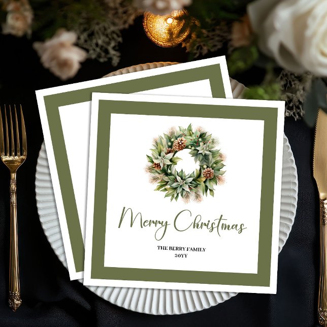 Guardanapos personalizados com tons terrosos orgân (Organic Earth Tone Christmas Wreath Custom Napkins)