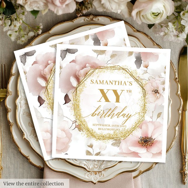 Guardanapos Personalizados de Aniversário de 60 an (Blush Boho Floral 60 Birthday Napkins Personalized)