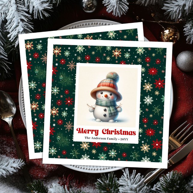 Guardanapos Personalizados de Natal Boneco de Neve (Merry Christmas Snowman Napkins Personalized Custom Name Art

)