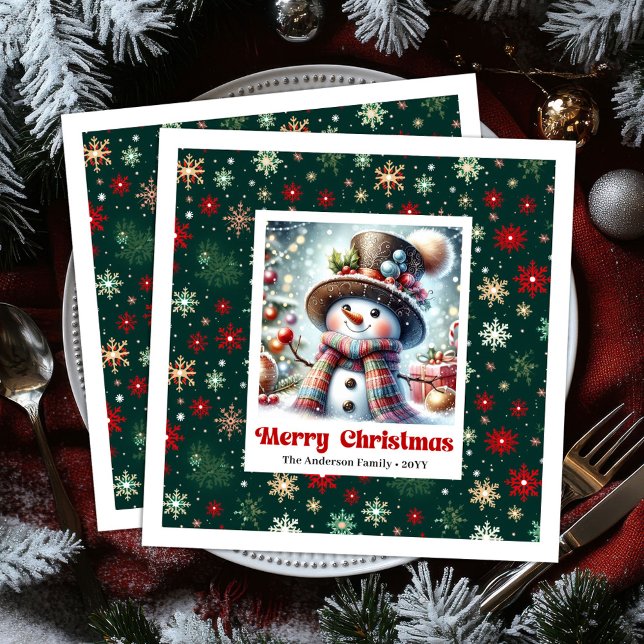 Guardanapos Personalizados de Natal Bonito para Cr (Cute Christmas Snowman Napkins Personalized Watercolor Party

)