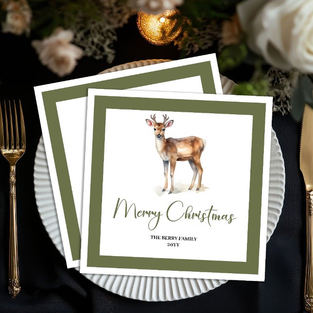 Guardanapos Personalizados de Natal com Rena Neutr (Soft Neutral Christmas Deer Personalized Napkins)