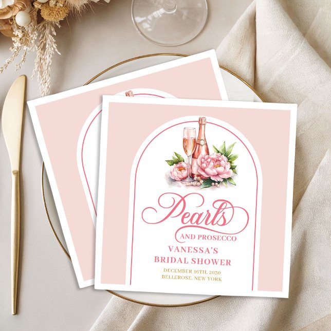 Guardanapos personalizados elegantes pérolas e pro (Chic personalized napkins pearls and prosecco

)
