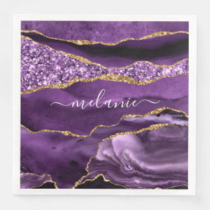 Guardanapos Personalizados Nome Brilho Ouro Roxo