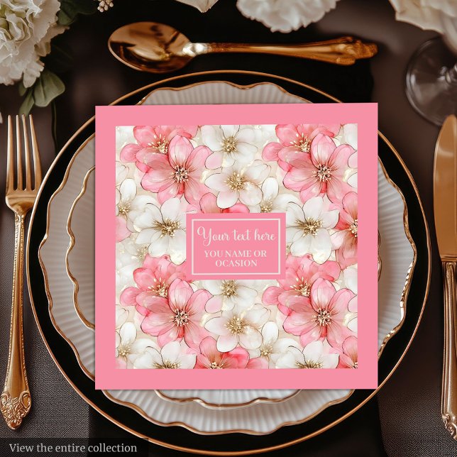 Guardanapos Personalizados Rosa Pastel Dourado Sua (Soft Pastel Pink Gold Napkins Delicate Custom Name)
