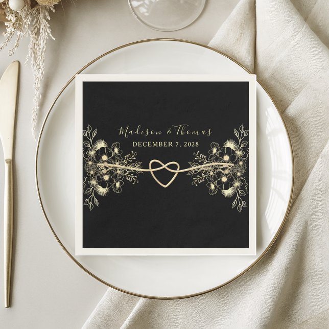 Guardanapos Pretos de Casamento Romântico (Criador carregado)
