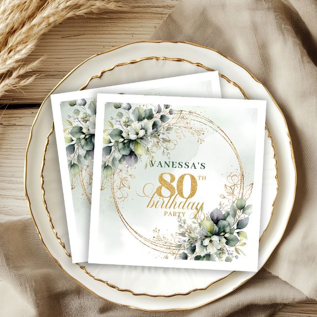 Guardanapos Rustic Boho Eucalipto Verde para 80º A (Rustic Boho Eucalyptus Green 80th Birthday Napkins)