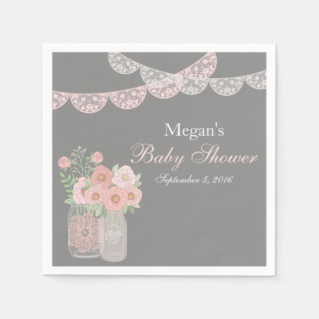 Guardanapos Sweet Mason Jar Rosa Cinza Baby Shower (Frente)
