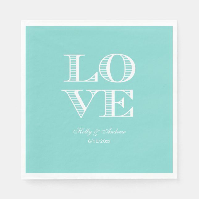 Guardanapos Turquesa Água, Branco LOVE (Frente)