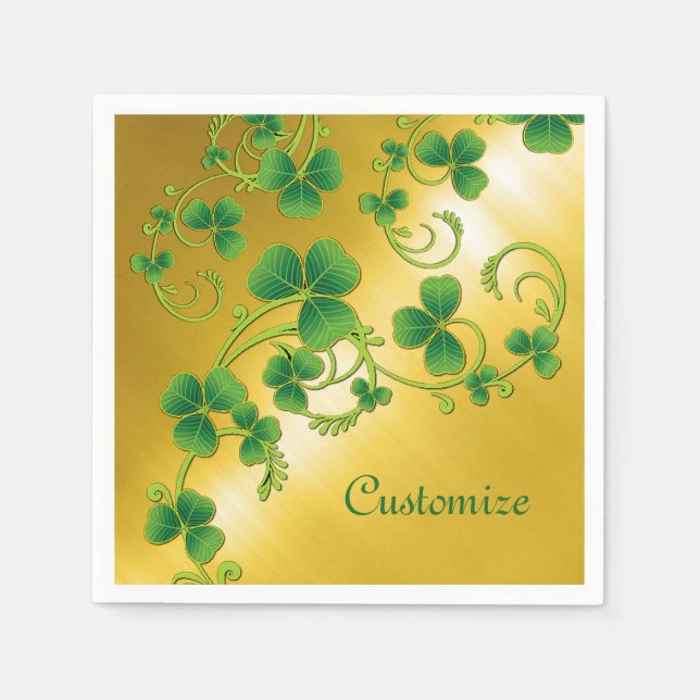 Guardanapos Verde e Dourado Shamrock Vines (Frente)