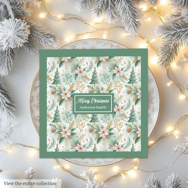 Guardanapos Verdes de Dill Luxo Floral Natal (Dill Green Napkins Luxury Holiday Floral Christmas)