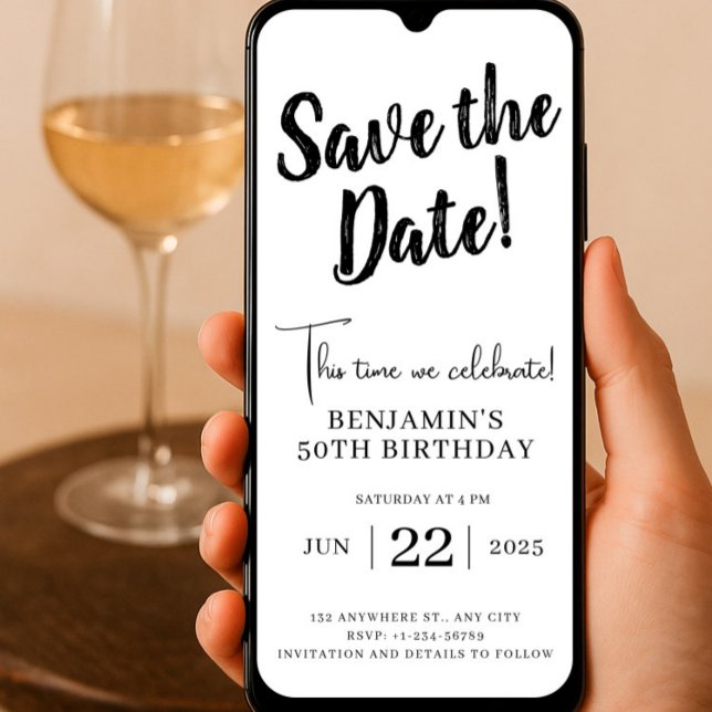 Guardar A Data 50Aniversário Convite Telefônico Ex ( Save The Date 50 Birthday, Electronic Save The Date, Birthday Invitation, Unique Editable Bday)