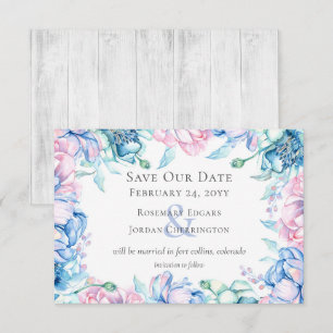 Guardar a Data Cartão Floral Aquarela e Madeira Rú