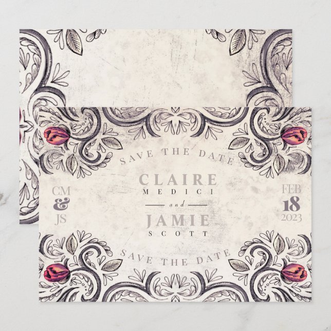 Guardar a Data, cartão plano RUSTIC ROSE (Frente/Verso)