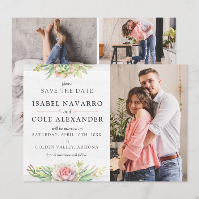 Guardar A Data De Aquarela Suculente A 4 Cartões c (Frente/Verso)